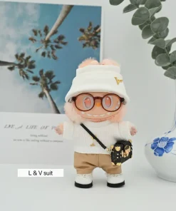 Labubu personalizado, conjunto de lujo hecho a mano, 17cm, conjuntos de primera y segunda generación, mini mochila, bonitos zapatos de muñeca, suéter tejido de marca