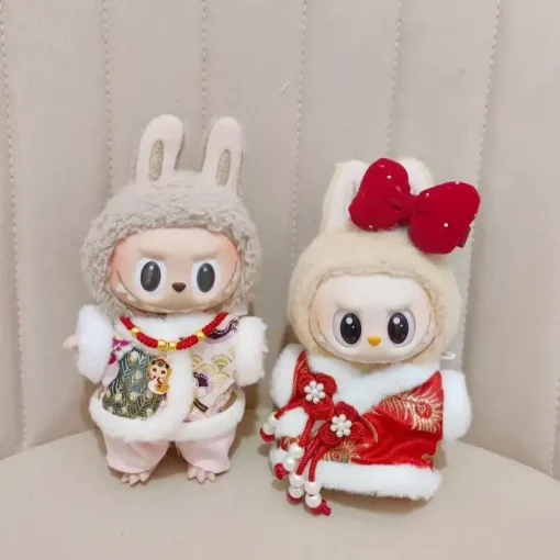 New Year Labubu Outfit for 17cm Mini Doll Chinese Style Matched Red Clothes Accessories