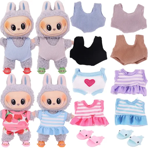 17cm Mini Plush Doll's Clothes For 17cm Labubu Doll Pop Swimsuit Diving Goggle Slippers Clothing Accessories Girl Toy Party Gift