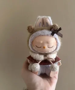 For 15-17cm Labubu doll Clothes Macaron outfit Sitting Party Christmas Checkered Plush Cloak Clothes V2 Christmas costumes