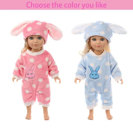 Rabbit Shaped Pajamas Fit 18Inch&45Cm Baby Doll Plush Clothes American Girl New Born Dolls Clothes Cute Rabbit pattern Kid Gift