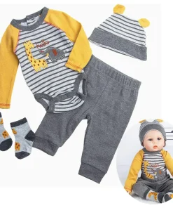 Reborn Baby Dolls Clothes 24 Inch Boy for 22-24 inch Reborn Dolls Clothes Accesories Outfits Yellow Stripe 4 Pcs Set