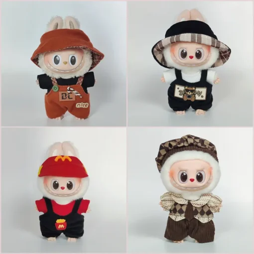 Labubu Doll Outfit – 17cm Toy Clothes & Sneakers Set, Cute Keychain with Casual Cap for Plush Doll