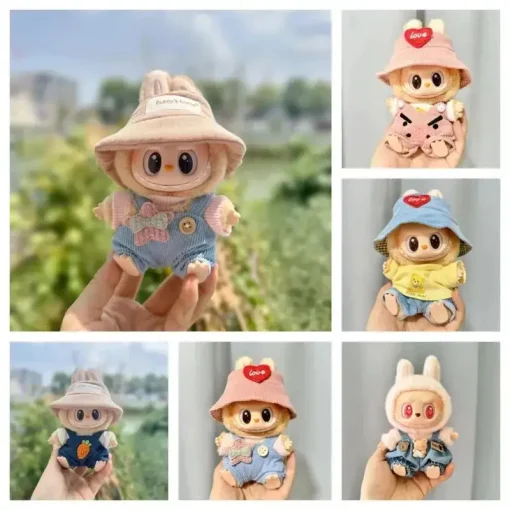 17cm Mini Plush Doll'S Clothes Outfit Accessories For Korea Kpop Exo Labubu I II Idol Dolls sit overalls Clothing Gift party