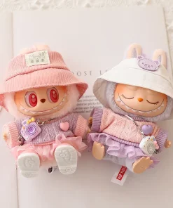 17cm Labubu Clothes I II Sitting Party Dolls Korean Kpop Jk Pleated Skirt With Camera Shoes Outfit Accessories Birthday Gift
