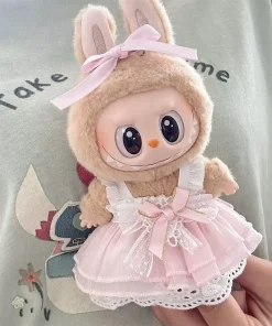 17cm Mini Plush Doll'S Clothes Outfit Accessories For Korea Kpop Labubu Idol Pink bright silk bow princess gauze skirt Clothing
