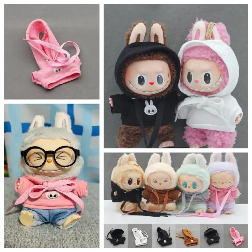17 センチメートル Labubu 人形服セーターパーカージーンズとメガネ衣装セット V1/V2 人形用
