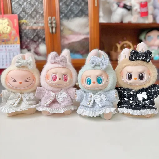 17cm Cute Labubu Clothes Luxury Dress Set Mini Plush Labubu Doll Outfits Designer Skirt Clothe Accessories Cartoon Girl Custom