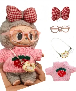 Mini Doll'S Clothes Outfit Accessories For Korea 15-17cm Labubu & 10cm cotton doll Strawberry sweater polka dot bow Clothing