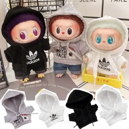 Labubu Doll Clothes Fashion Hoodie, and Pants Set Labubu Idol V1 V2 Dolls Clothing Accessories 15/17cm Plush Doll Universal
