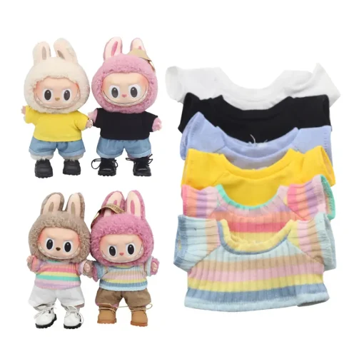 Plush Doll'S Clothes Outfit Accessories For Korea Kpop Exo Labubu Idol Dolls 10cm cotoon doll T-shirt denim shorts set Clothing