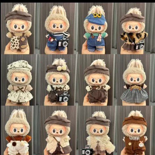 Labubu Baby Clothes First And Second Generation Pendant Pulley Cloth Clothes 17cm Vinyl Plush Doll Strap Skirt Autumn Winter Set