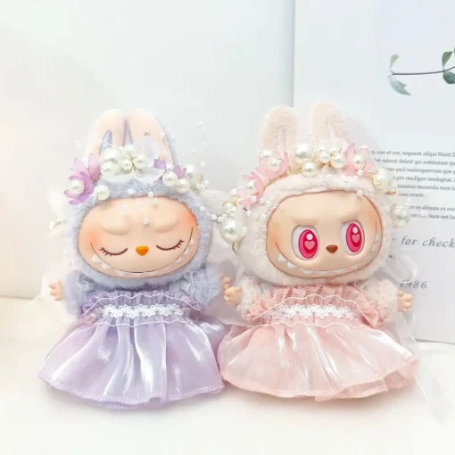 For 15/17cm Labubu Clothes Dressing up Straw hats Pearl Hair Accessories Wedding Dresses  Labubu gracey Outfit