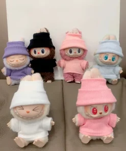 Labubu Party Doll Baby Clothes Rag Doll Threaded Knitted Flanged Hat + Knitted T-shirt Set Gift Doll Exquisite Anime