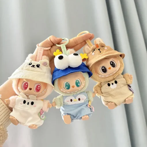 17cm Labubu I II Idol Dolls Clothes Cute Hat Bib Pants Sets New Year Accessories for Korea Kpop Exo Clothing Winter Gifts