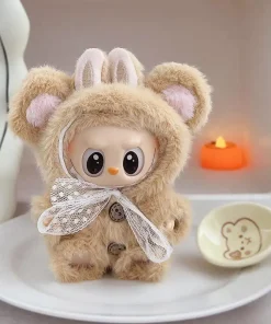 17cm Mini Plush Doll'S Clothes Outfit Accessories For Korea Kpop Exo Labubu Idol V1 V2 cartoon bear hat button bow Clothing Gift