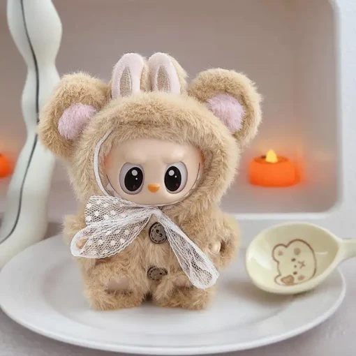 17cm Mini Plush Doll'S Clothes Outfit Accessories For Korea Kpop Exo Labubu Idol V1 V2 cartoon bear hat button bow Clothing Gift