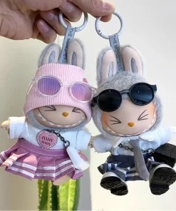 For Kpop -Inspired Women's Group Uniform Set Outfit Skirt and Sweater Colored Sunglasses 17cm Labubu Doll Clothes