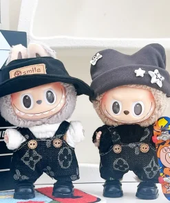 Only Clothes Labubu Dolls Clothes 17cm Set Sitting Party Trendy Strap Pants Hat Dolls Accessories Soft Fashionable Cool Boy Girl