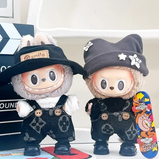 Only Clothes Labubu Dolls Clothes 17cm Set Sitting Party Trendy Strap Pants Hat Dolls Accessories Soft Fashionable Cool Boy Girl