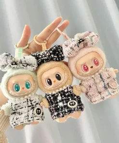 For 17 cm Labubu clothes sitting party outfit black edge rabbit ear strap skirt Dolls Accessories Cute Decoration Little Clothes