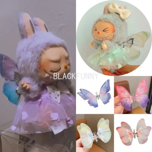 Labubu Doll Butterfly Wings Tulle Skirt Elf Doll Clothes Replacement for 15/17cm Dolls Cute Doll Accessories