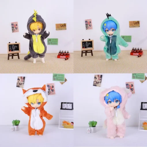 13CM Plush Clothes American Girl Baby Doll Clothing Accessories OB11 Bjd Doll Clothes Fawn Dinosaur Animal Jumpsuit with Hat
