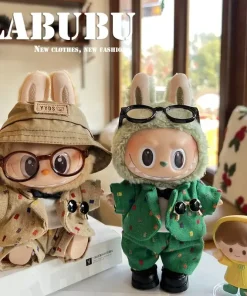 Labubu 17cm Doll Figurine Suitable Clothes Trendy Cute Printed Graffiti Hoodie Cardigan Fisherman Hat Strap Pants Christmas Gift