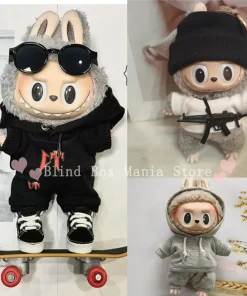 17cm Labubu Mexican Singer Printed Hoodie Set Labubu Weapon Accessories Custom Shoes Bag Hat Mini Scooter Cute Dress
