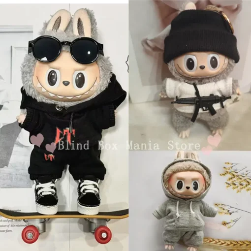 17cm Labubu Mexican Singer Printed Hoodie Set Labubu Weapon Accessories Custom Shoes Bag Hat Mini Scooter Cute Dress