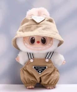 17cm Labubu Doll Clothes Set Solid Color Overall And Bucket Hat Outfit for DIY Doll Dressing Gift for Toy Collectors