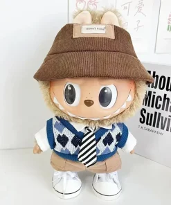 For 38Cm Labubu outfit vinyl plush doll clothes for Korea Kpop Exo Labubu doll clothes striped animal shirt set