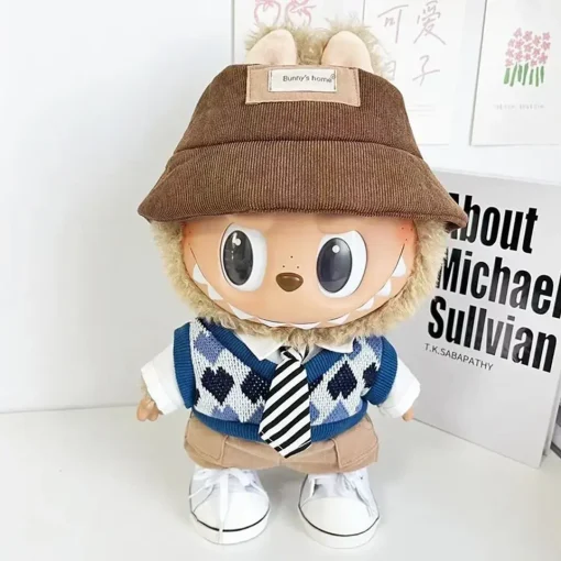 For 38Cm Labubu outfit vinyl plush doll clothes for Korea Kpop Exo Labubu doll clothes striped animal shirt set