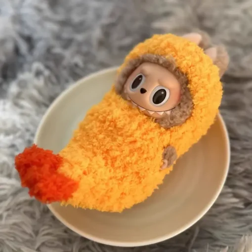 17cm Labubu The Monster Fried Shrimp Costume Tempura Clothes  Original Replica Vinyl Doll Action Figure Bag Charm Pendant Gift
