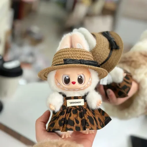 Mini Doll'S Clothes Outfit Accessories For 15-17cm Ropa Labubu and 10cm cotton doll Leopard print skirt hat shose Clothing