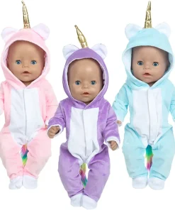 Doll Clothes Fit 16-18Inch/40-45cm Baby New Born Doll Clothes Coat Unicorn Hoodie Set Baby Doll Unicornio Doll Pajamas Girl Gift