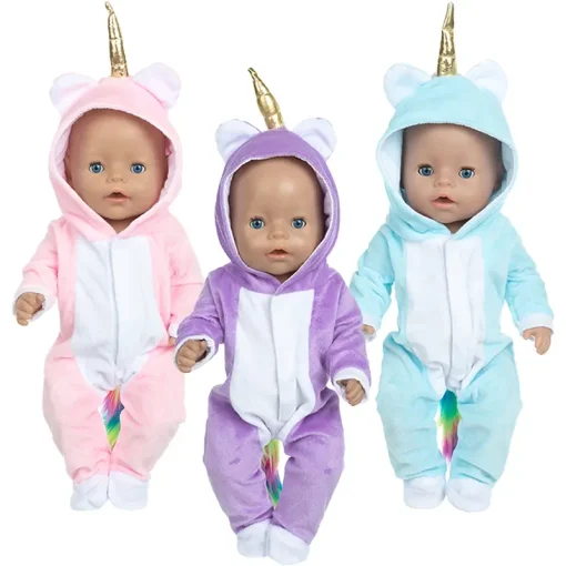 Doll Clothes Fit 16-18Inch/40-45cm Baby New Born Doll Clothes Coat Unicorn Hoodie Set Baby Doll Unicornio Doll Pajamas Girl Gift