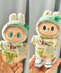 17cm Labubu I II Idol Dolls Clothes Green Outfit With Bag Accessories Korea Kpop Exo Clothing Plush Doll'S Clothes