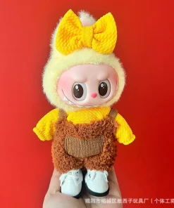 17cm Mickey Mini Doll Costume Suitable Toy V1 V2 V3 Labubu Korean Kpop Idol Pink Bright Silk Bow Princess Dress Birthday Gift