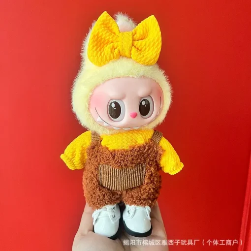 17cm Mickey Mini Doll Costume Suitable Toy V1 V2 V3 Labubu Korean Kpop Idol Pink Bright Silk Bow Princess Dress Birthday Gift