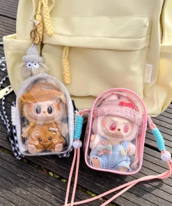 Labubu Protect Case Labubu Sitting Party 15cm Cotton Doll Shoulder Pain Bag PVC Storage Bag Labubu Walk Bag Dustproof