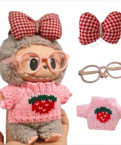 Mini Doll'S Clothes Outfit Accessories For Korea 15-17cm Labubu New Year's clothes Strawberry sweater polka dot bow Clothing