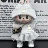 17cm Labubu Doll Green Three-Eye Conjoined Model Pink Hat Color Yellow Suit Kindergarten Baby Clothes Hanging Accessories Gifts 2