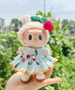 Only Clothes 17cm Cute Mini Plush Doll's Clothes Outfit Accessories For Labubu Dolls Clothing Kids Gift Cherry Skirt Set