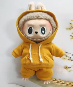 Only Clothes Mini 17cm Doll'S Vinyl Labubu Macaroon Plush Key Chain Doll With Sweater Pants Suit Set Clothing Gift