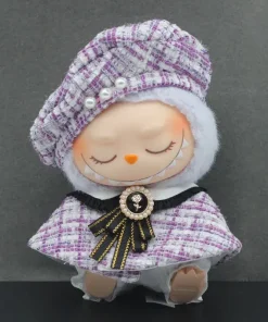 For 17cm Labubu Stylish Outfit Clothes Classic Grid style Dress Cloak Set With Beret Dolls Accessories Labubu Ropa