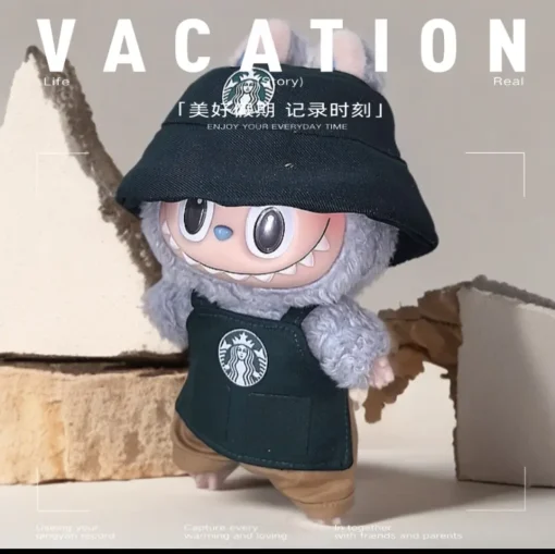 17cm Labubu Doll Clothes Baby Clothes Fashion Overalls Bib Hat Set Kawaii V1 V2 Doll Clothing Accessories No Dolls Kids Gift