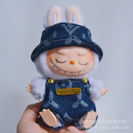 Only Selling Clothes Labubu Doll Clothes 17cm Labubu Sitting Party Cowboy Old Flower Strap Pants Fisherman Hat Set Hot Sale