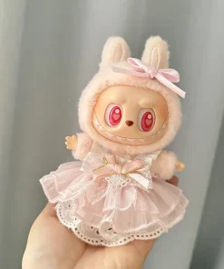 Only clothes] First/Second generation Labubu clothes pendant Labubu sitting party dress Pink butterfly knot fairy dress