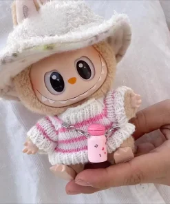 Mini Doll'S Clothes Outfit Accessories For Korea Labubu V1 V2 Idol sitting party pink and white striped sweater cup Clothing